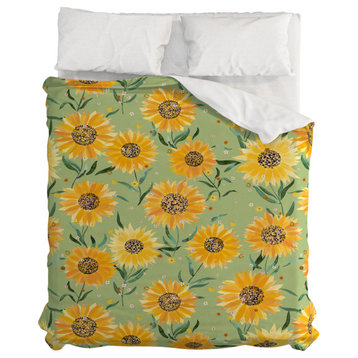 Deny Designs Ninola Design Countryside Sunflowers Summer Green Duvet Cover, King
