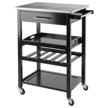 Winsome Anthony Stainless Steel Top Transitional Solid Wood Kitchen Cart - Black
