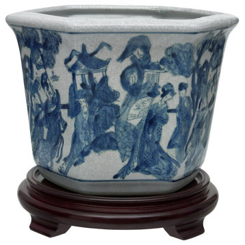 10" Ladies Blue and White Porcelain Flower Pot