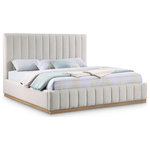 Meridian Furniture - Lucia Beige Linen Textured Fabric Full Bed, Cream, King, Natural Finish - Remake your bedroom in an instant with this Lucia linen textured fabric bed. Upholstered in soft-to-the-touch cream linen textured fabric on its headboard, footboard, and side rails, this handsome full bed has a high headboard for an attention-demanding look in your room. Channel tufting on the headboard and footboard add to its aesthetic beauty while providing texture and dimension. The bed rests on a natural-finished base that's crafted from solid wood for lasting beauty and durability.