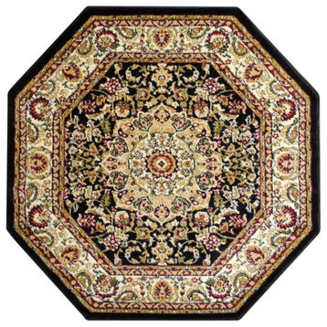 Mersin Collection Persian Style Area Rug - Olefin Rug with Jute Backing, Black - 4' X 4'