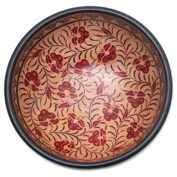 Handmade Lok Chan Flowers Batik wood decorative bowl - Indonesia