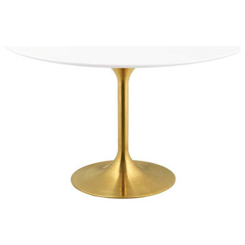 54" Round Wood Dining Table and Pedestal Base, Gold