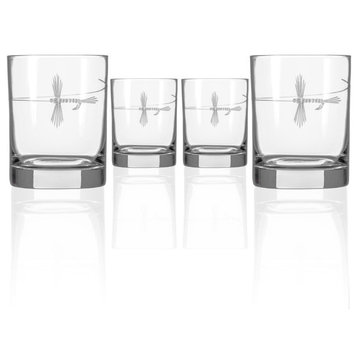 Fly Fishing Double Old Fashioned Glasses 13oz | Set of 4