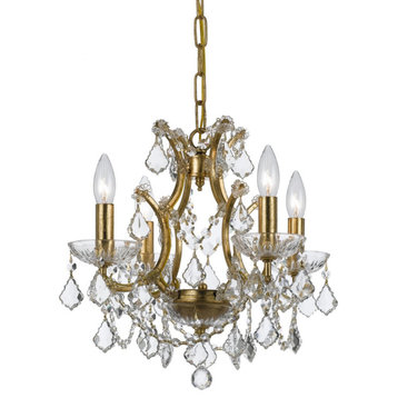 Filmore 4-Light 13" Mini Chandelier in Antique Gold with Clear Hand Cut Crysta