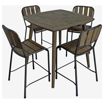 Cole 5-Piece Counter Table Set with 36" Reclaimed Wood Square Table and 4 Chairs