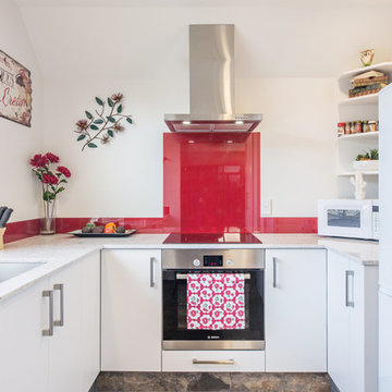 Touchtex White Kitchen with Red Splashback