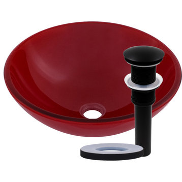 Rosso Solid Red Double Layer Tempered Glass Bath Sink and Drain, Matte Black