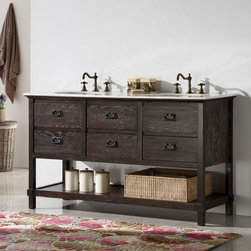 Abel 60 inch Rustic Brown Wash Double Bathroom Vanity Marble Top - Bathroom Vanities And Sink Consoles