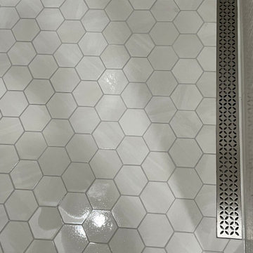MASTER BATHROOM - Large Shower with 16" x 32" Porcelain Tile, Hex Floor Tile