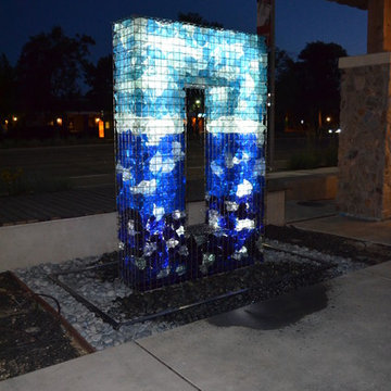 Main Street Cupertino - Night view of Gabion Fountain