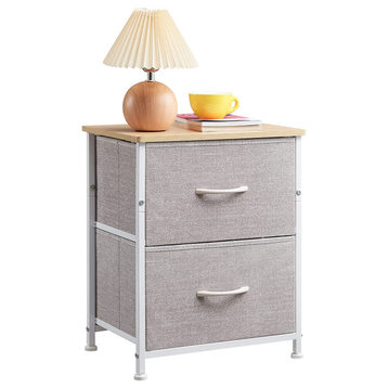 Modern Nightstand with 2 Drawers, Sturdy Steel Frame and Wood Top