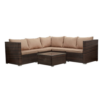 Vaira 6-Piece Outdoor Conversation Set, Sectional Sofa With Table, Brown
