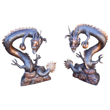 A Giant Pair of Dragons Bronze Statue Fountain Size: 35" x 22" x 37"H