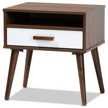 Astonne Two-Tone White and Walnut 1-Drawer Wood End Table