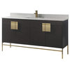 Modern Black Bathroom Vanity Set, Satin Brass Hardware, Marbel Top