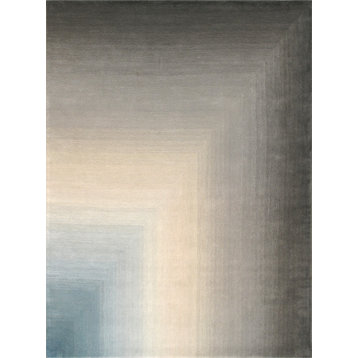 Rodeo Collection Hand-Tufted Silk and Wool Area Rug, Gray and Aqua, 8'9"x11'9"