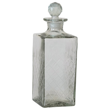 Reclaimed Etched Square Glass Decanter, Clear