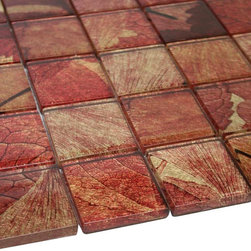 Glossy Pink Flower Square Glass Mosaic Tiles - Home Accessories & Decor
