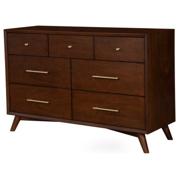 Flynn Mid Century Modern 7 Drawer Dresser, Walnut