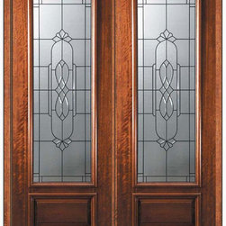 Pre-hung Double Door 96 Wood Mahogany Kensington 3/4 Lite Glass - Front Doors