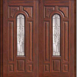 Prehung Double Door 80 Fiberglass Versailles Center Arch Lite Glass - Front Doors