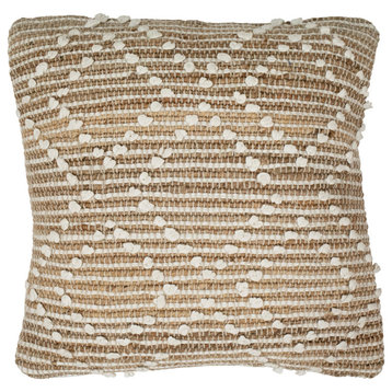 Capricorn Handwoven Hemp and Cotton Beige and Ivory Square 20x20 Throw Pillow
