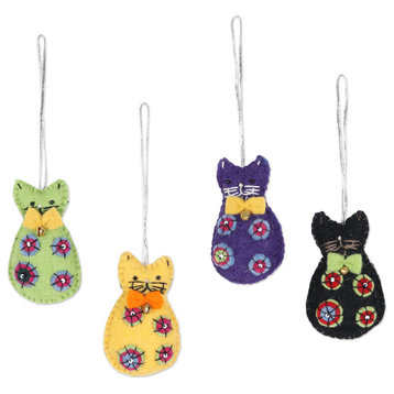 Novica Handmade Crafty Cats Wool Felt Ornaments (Set Of 4)