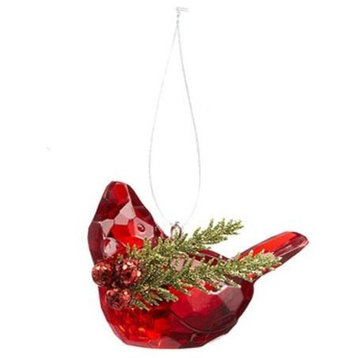 Teeny Cardinal Ornament Carrying Mistletoe Sprig