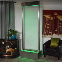 7.5' Gardenfall Clear Glass and Brushed Stainless Steel Frame with LED Lights - Indoor Fountains