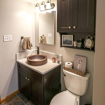 Century Home Farmhouse Masterbath with Vessel Sink and Tiled Shower