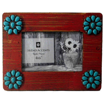HiEnd Accents Red Picture Frame with Turquoise Squash Blossom Corners , 4x6