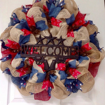 Welcome Friends and Family Western Wreath Handmade Deco Mesh