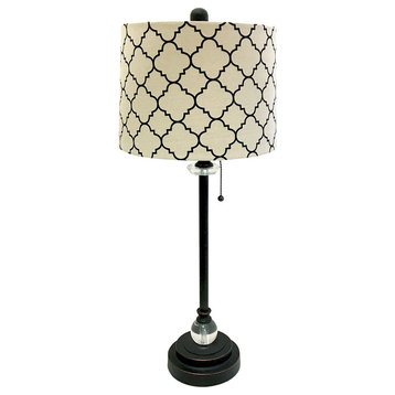 28" Crystal Buffet Lamp With Moroccan Drum Shade, Oil Rubbed Bronze, Single