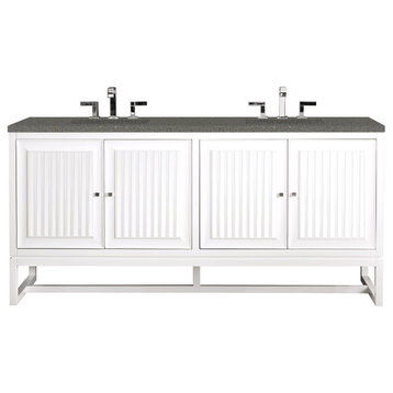 Athens 72" Double Vanity Cabinet, Glossy White, W/ 3 Cm Grey Expo Quartz Top