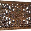 Large Floral Wood Carved Panel, Decorative Asian Wall Relief Panel Sculpture