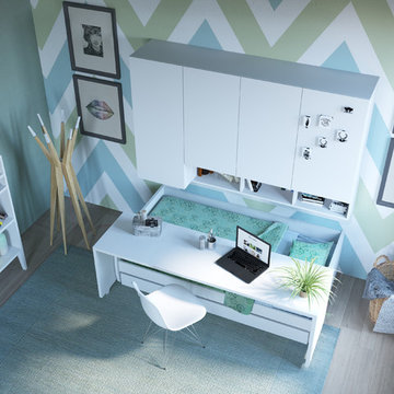 Compact Twin XL Sofa bed and Cabinets Wall System