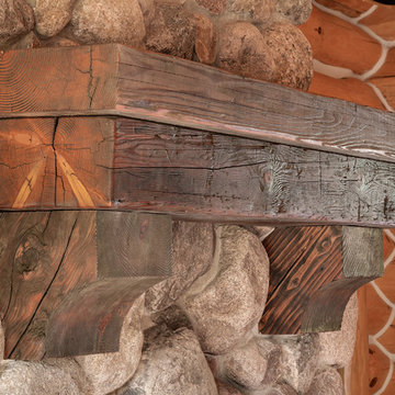 Reclaimed Wood Mantel & Corbels, Weathered Silver Gray with Warm End Grain