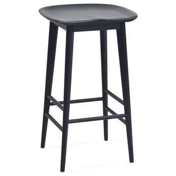 Home Square 2 Piece Solid Acacia Wood Counter Stool Set in Black
