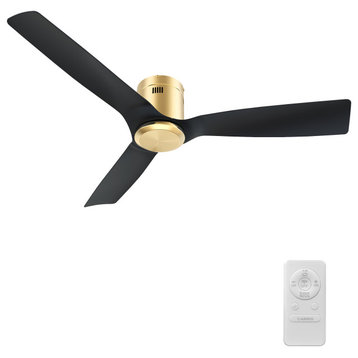 CARRO 52" 3 Blades Flush Mount Ceiling Fan with Remote Control No Light, Black/Gold