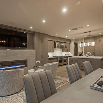 Fireplace And TV In Kitchen