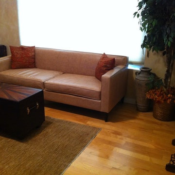 Distressed Brown Leather Sofa w/ Table Trunk