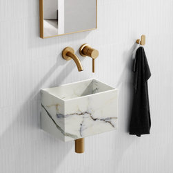 Calacatta Marble Tucci Wall Hung Basin 300mm - Bathroom Sinks