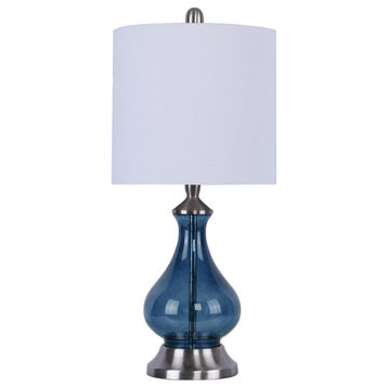 22" Sapphire Blue Seeded Glass Accent Lamp