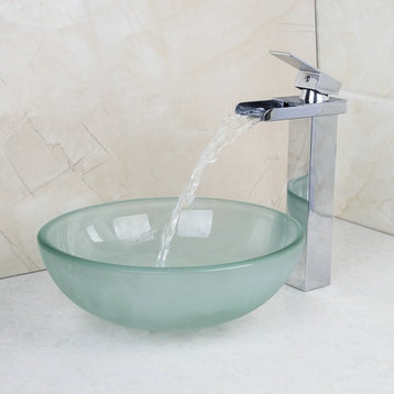 Milan Round Bathroom Sink With Waterfall Faucet and Drainer