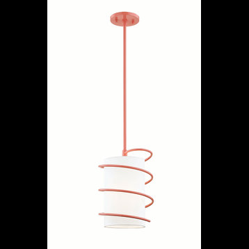 Carly 1-Light Small Pendant, Pink Finish, White Linen Shade