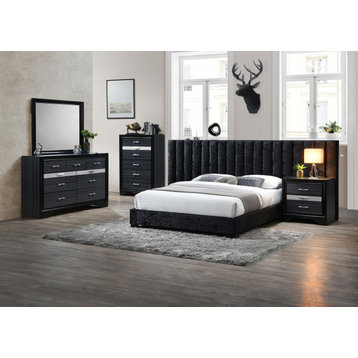 Rivas Queen Bed, Black Fabric