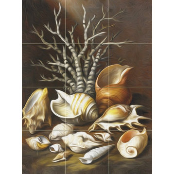 Tile Mural Coral And Shells, Marble
