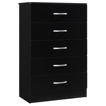 Hodedah Five Drawer Contemporary Wooden Chest in Black Finish