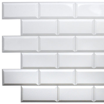 Pearl White Tile 3D Wall Panels, Set of 5, Covers 25 Sq Ft